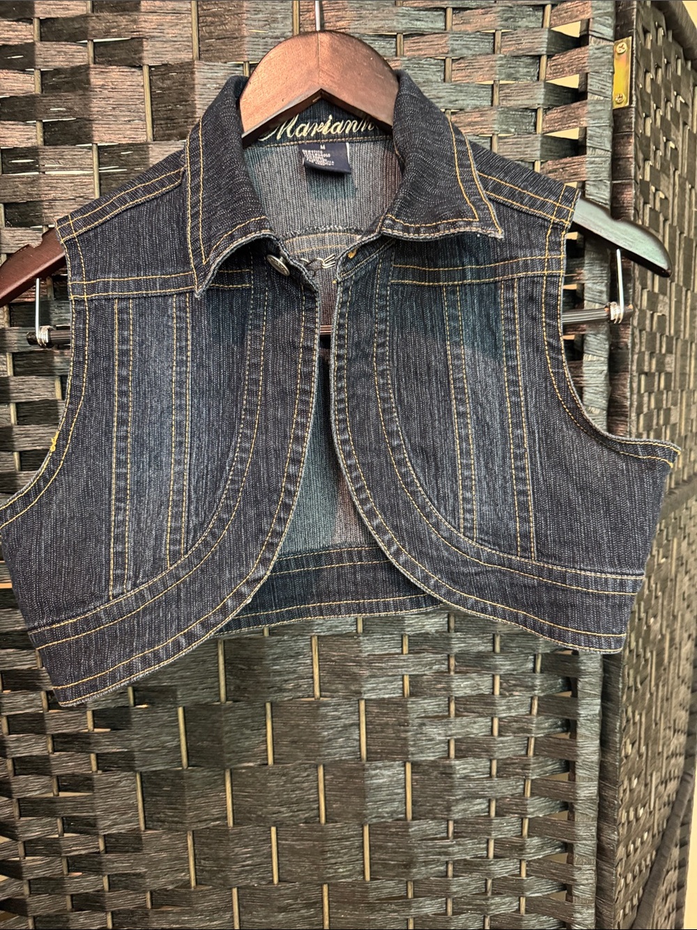 Dark Denim Cropped Vest with Contrast Stitching